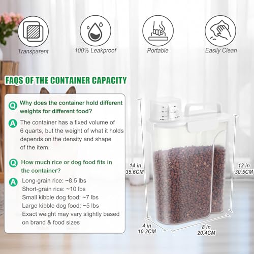 TBMax Dog Food Storage Container 5-7 lbs, Airtight Cat Food Container with Larger Spout & Measuring Cup, Portable Pet Food Storage Dispenser for Small Animal Kibble Storage, Bird Seed Container - color: White, size: 6 Qt