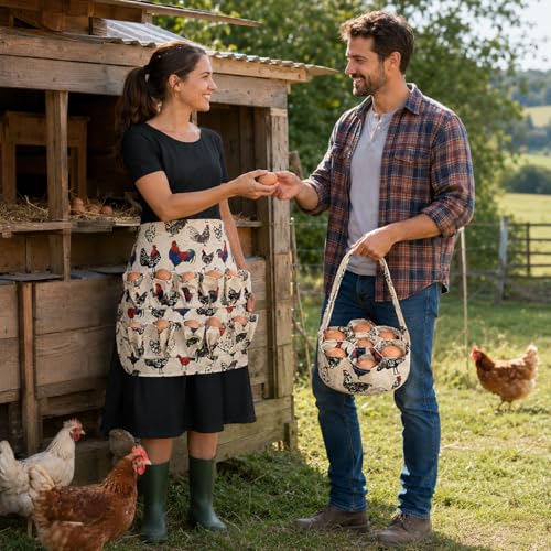Egg Apron - Collect Eggs from Chicken, Duck, Goose with 7 Pouches - Perfect for Housewife, Farmhouse, Kitchen, Restaurant, Parent-Child Activities