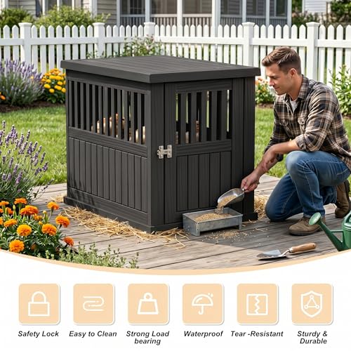 Durable Resin Chicken Coop End Table, Weatherproof (Black) - color: New Black, size: 29.7"L x 21.3"W x 25.3"H