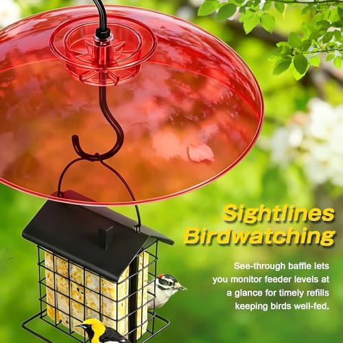 Gtongoko Bird Feeder Cover Dome 12" Red Bird Feeder Rain Guard 1 Pack | Bird Feeder Cover for Rain Red PC Dome Built-in Ant Moat Chew-Resistant Keeps Seed Dry Fits Hanging Bird Feeders - color: Red