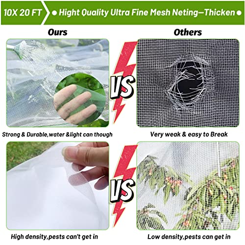 67pcs Garden Mesh Netting Kit, 6 Sets Wide Garden Hoops with Garden Covers | 10x20 ft Bird Netting & 12 Clips, Garden Protection for Raised Beds, Greenhouse, Vegetable Plants, Flowers, Animals - color: White+green