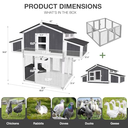 Large Chicken Coop for 6-8 Chickens, Double Folding Wooden Chicken House with 2 Nesting Boxes, Reinforced Iron Frame, Pull-Out Tray & Waterproof Roof, Outdoor Poultry Cage-(Black) - color: Black (AIR66-B)