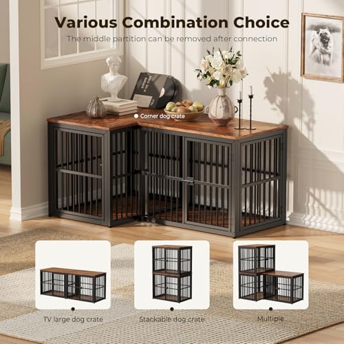 Lyromix 33'' Dog Crate Furniture with 3 Doors for Small to Medium Dogs | Wooden Kennel End Table, Heavy Duty Indoor Cage for French Bulldog, Beagle, Multiple Units Can be Combined, Rustic Brown - color: Brown, size: M(33.07''×22.05''×25.98'')