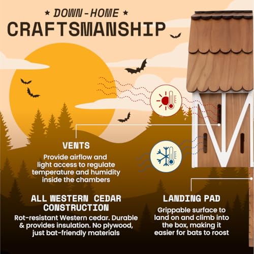 Big Bat Barn - 3 Chamber, Brown Cedar, Upto 150 Bats, Preassembled | Cedar bat barn with side vents, textured landing pad and preassembled wall-mount kit, holds 150 bats year-round. - style: 3 Chamber Big Bat Barn Brown (Up to 150 Bats)