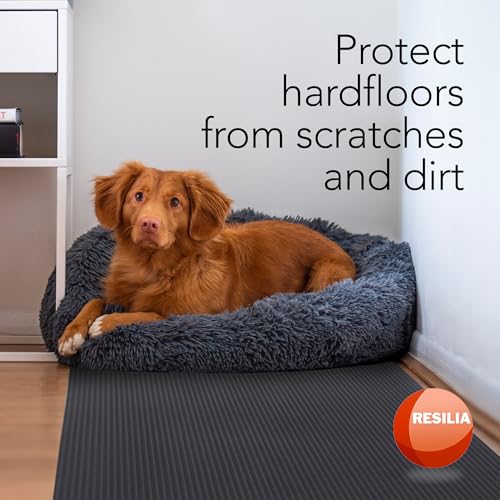 RESILIA Black Plastic Floor Runner - Embossed Wide Rib Waterproof Vinyl, Heavy Duty Protector Mat for Indoor Hardwood, Hard Floors, Garage, Entryway, Kitchen, & Outdoor Use, 36” x 12’, Made in USA - size: 36" x 12'