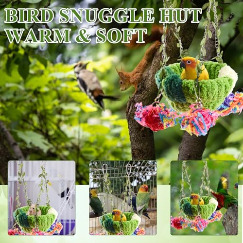 Bird Nest,1 PCS Parrot Hanging Swing Hammock Parrot Breeding Nest Bed Bird Cage House for Budgies Parakeets Cockatiels Lovebirds Conures with A Cleaning Brush(Green)