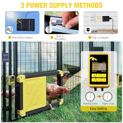 Aivituvin Automatic Chicken Coop Door Opener with Heating and Anti-Pinch Function Solar Powered Auto Chicken House Run Door Black - color: Black and yellow, size: 22.4"L x 2.0"W x 16.6"H