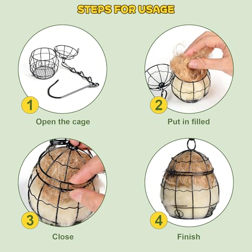 3PCS Bird Nesting Material, Refillable Hummingbird Nesters Cage Holder with Wool Material for Wild Birds Nesting Station, Nesting Balls for Bird Lover Gifts, Bird Watching Gifts for Outdoor Patio - color: Black & Gold-3pcs