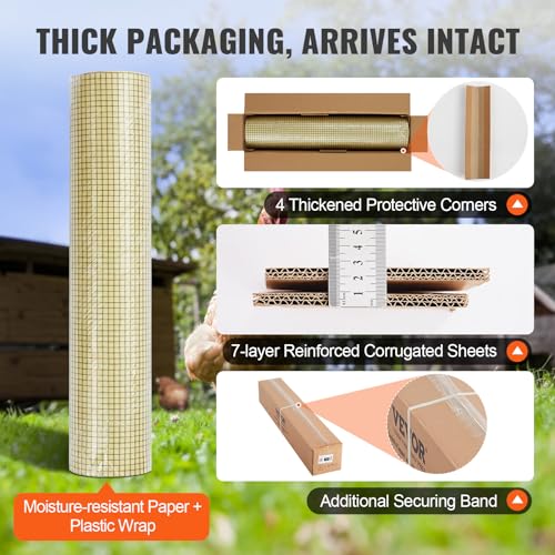 VEVOR Hardware Cloth, 36'' x 50' 1/2 inch Galvanized Wire Mesh Roll, 19 Gauge Chicken Wire Fencing Roll, Vinyl Coating Metal Wire Mesh for Chicken Coop Barrier, Rabbit Snake Fences, Poultry Enclosures - size: 1/2inch 36'' x 50'