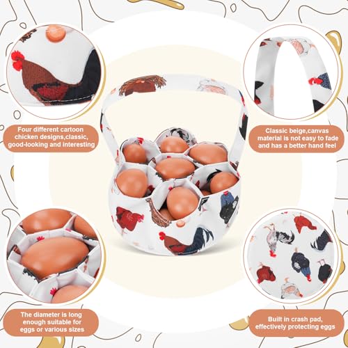 Egg Collecting Basket, Canvas Egg Gathering Basket | Egg Basket for Gathering with 7 Pouches for Chicken, Duck, Goose, Bird, Various Poultry Collection (Black and white chicken) - style: Black and white chicken
