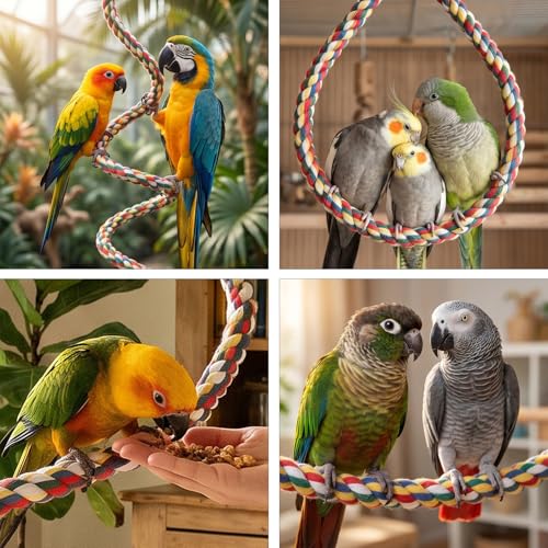 Bird Cotton Rope Perch, Bendable Bungee Climbing Swing for Birds, Colorful Fun Climbing Parakeet Rope Perch Toy for Parrots, Cockatiels, Parakeets, Budgie Cages Comfy Birds