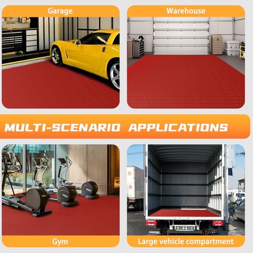 2.5mm Thickened 5Ft x 12Ft Garage Floor Mat Rubber Flooring Roll, Red | 60sqft Diamond Plate PVC Rubber & Vinyl Flooring Roll, Non-Slip Floor Protector Mat for Garage Warehouse Basement Trailer - size: 5Ft x 12Ft--Red
