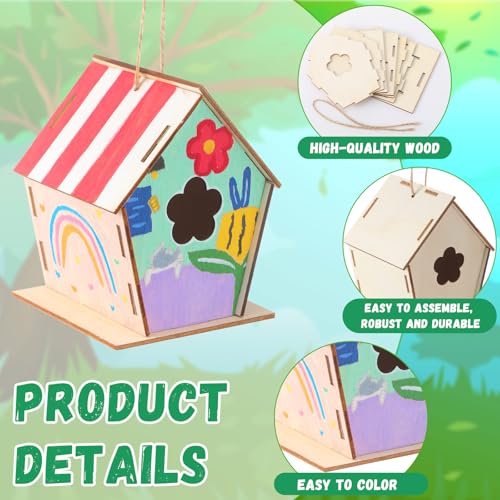 DoubleFill 36 Pcs 4. 33" DIY Wooden Birdhouses Craft for Kids Unfinished Wooden Birdhouse Kits Wood Painting Kit to Build and Paint Unpainted Birdhouses for Children VBS Crafts