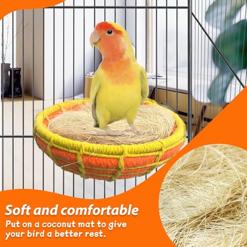 kathson Bird Nest Parakeet Breeding Nest Bed with Natural Coconut Fiber Parrot Hemp Rope Weave Hatching Nesting Box for Cockatiel Canary Lovebird Budgie Conure and Small Parrots - size: Orange