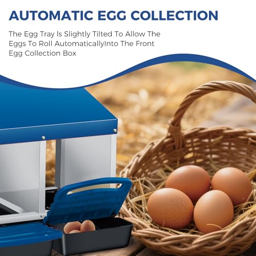 3 Hole Chicken Nesting Boxes, Weatherproof Galvanized Steel Chicken Egg Laying Box with Automatic Rollout Egg Collection, 2-in-1 Handle Perch, Easy Clean & Quick Assemble for Chicken Coop - color: Blue, size: 3 holes
