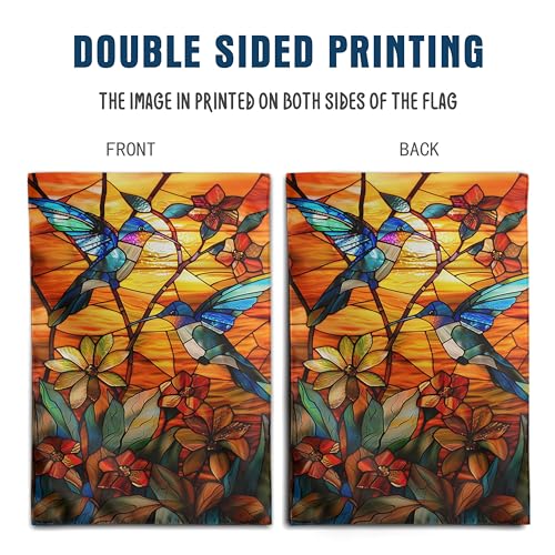 Stained Glass Hummingbird Garden Flag Spring Summer House Flag Fall Floral Decorative Yard Flags for Outside 28x40 Double Sided Large Seasonal Lawn Flags Rustic Outdoor Decor - color: glasshummingbird