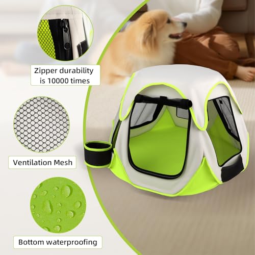 Foldable Portable Pet Playpen with Bowls,Indoor Outdoor Pet Enclosure Green | Foldable lightweight pet tent with feeding bowls; indoor outdoor & travel camping use, fits dogs, cats, rabbits, chickens - color: green