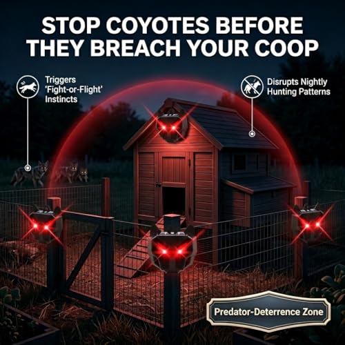 8 Pack Upgraded Coyote Deterrent Solar Predator Eyes Animal Repellent Outdoor Red LED Predator Light Deterrent for Deer,Fox, Raccoon,Skunk, Night Sentry for Chicken Coop,Yard,Garden & Farm Protection