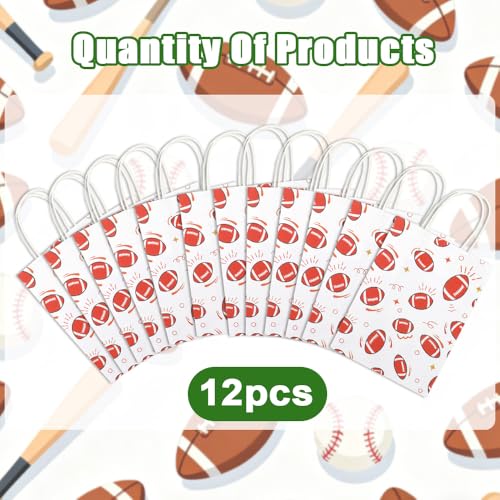 12 PCS Football Paper Bags with Handles for Goodie Candy Treat Goody Snack Gifts Wrap Football Theme Birthday Team School Class Party Favors Supplies Bulk Trunk or Treat Tailgate Plastic Baggies - color: 12pcs football bags