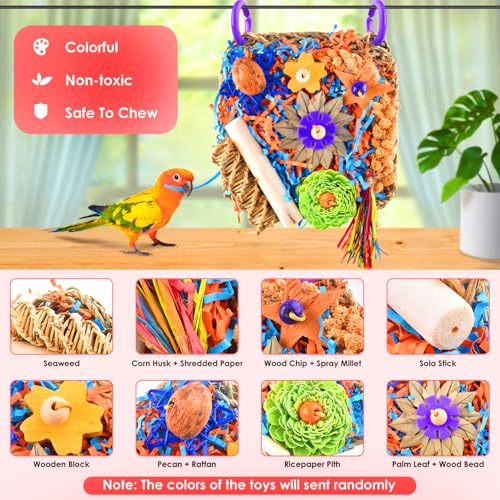 Bird Toys, Bird Foraging Hanging Climbing Toys for Small-Medium Parrot | Natural Grass Mat Bird Toy Satisfies Foraging & Chewing; Hanging Design Fits Cage - style: Flower decor