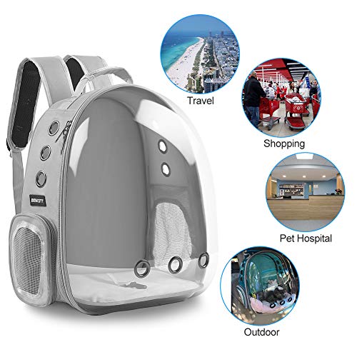Cat Backpack Carrier, Pet Backpack, Breathable Cat Dog Space Capsule Backpack, Airline-Approved for Small Cats Dogs Birds Bunny Travel Hiking - color: GREY
