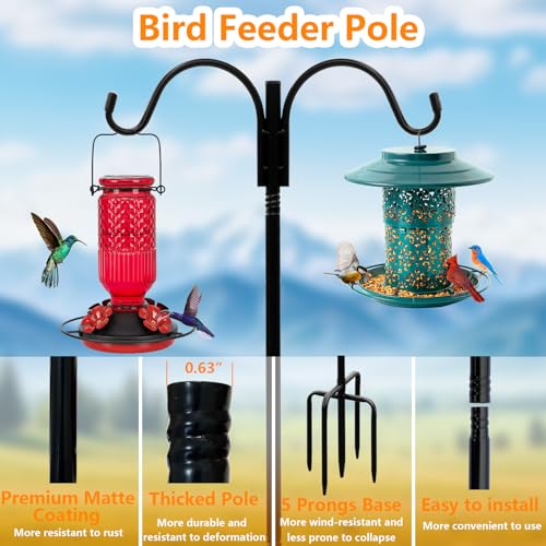 Shepherds Hooks for Outdoor - 50 Inch Adjustable Bird Feder Pole with 5-Prong Base, Heavy Duty Double Garden Hooks for Hanging Plants, Hummingbird Feeders, Solar Lights, Lanterns 2 Pack - color: double hook-50 inch