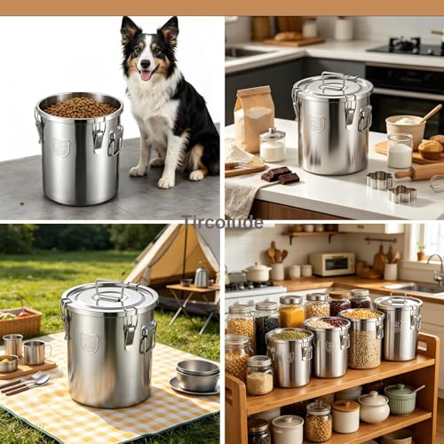 1.5Gal 304 Stainless Steel Containers with Lid, 202oz Airtight Flour Container, 5-10lbs Kitchen Metal Airtight Canisters for Rice, Flour, Grain, Coffee Bean, Sugar, Cookie 6L - size: Standard 6L/1.6gal