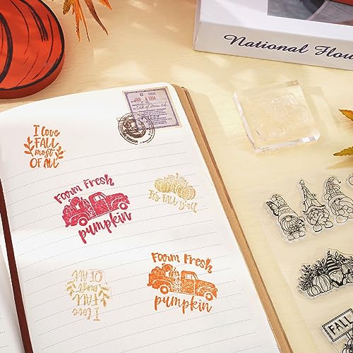 Whaline 5 Sheet Fall Thanksgiving Clear Stamps Autumn Leaves Pumpkin Gnome Silicone Transparent Stamps Happy Fall Border Stamp Cards for DIY Craft Card Making Scrapbooking Embossing Album Decor - style: Fall Thanksgiving