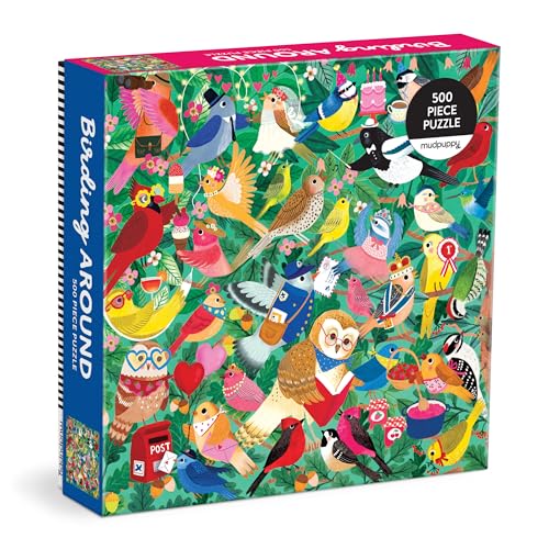 Mudpuppy - Birding Around 500 Piece Jigsaw Puzzle | Illustrated by Rebecca Jones, Colorful, For Adults, Family, and Kids, Recycled Paper, No Dust, Finished Size 20" x 20" - color: Birding Around