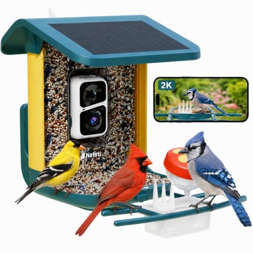 Bird Feeder with Camera Solar Powered, 2K HD Live, AI Bird ID 1.8L | 2.4g WIFI,Bird Instant Alerts, 1.8L Large-Capacity Hopper, Weatherproof Design, Easy Refill, Gift for Bird Lovers Elderly - color: Dark Blue