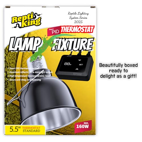 Reptile Heat Lamp Fixture with Dimming Thermostat - 5.5'' Light Dome with PID Thermostat, for Ceramic Heat Emitter & Basking Light Bulb, for Bearded Dragon, Snake, Tortoise, Lizard Tank Accessories