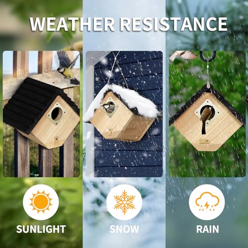 Bird House for Outside, Outdoor Bird Houses for Bluebirds, Finches & Cardinals, Wooden Birdhouse with Easy Clean Design, Hanging Birds Nest Box for Garden Decoration (8.6 x 5.9 x 7 Inch)