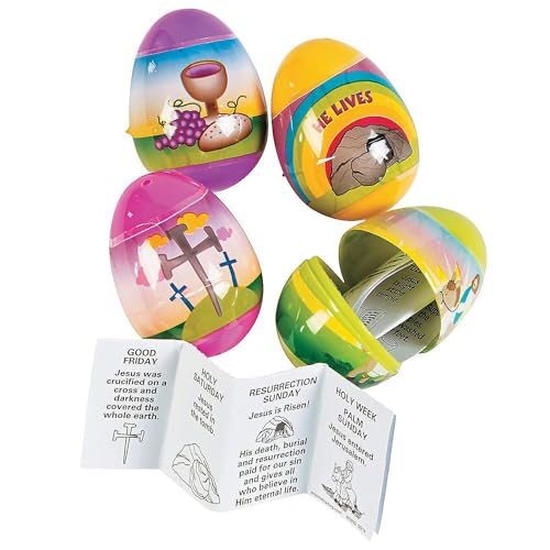 Fun Express Resurrection Eggs 12 Pack - Christian Easter Egg Stuffers with Holy Week Story for Kids | Religious Easter Basket Filler for Egg Hunt | Pre Filled Easter Eggs Bulk for Church & Family