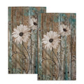 Giwawa Rustic Barn Sunflower Wooden Hand Towel 15x30 Set of 2, Daisy Flower Teal Turquoise Brown Plank Towel Retro Board Face Towel Country Barnwood Washcloth for Bathroom Farmhouse Log Cabin - color: Board Daisy