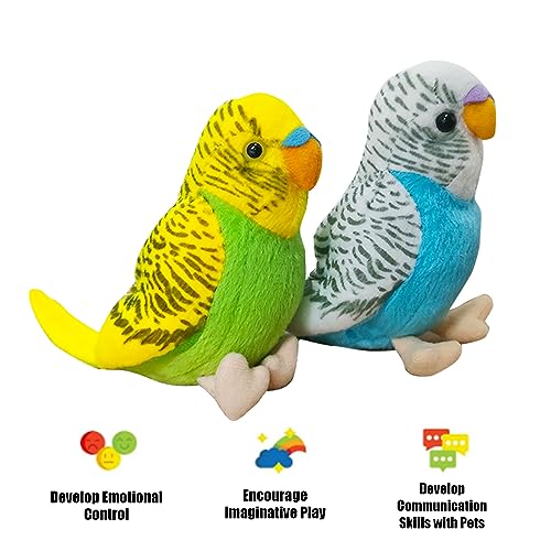 2Pcs Budgerigar Plush Toy, 5.5 inches, Parakeet Plush Toy, Budgie Soft Toy, Bird Stuffed Animal for Kids - color: Blue and Gren