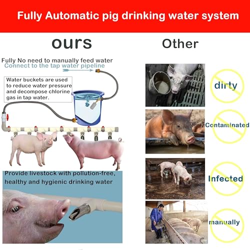 Complete Set Pipeline Stainless Steel Pig Waterer System,Pig Waterer Nipples with Water Tank Connector,Automatic Pig Nipple Water Drinker,Pig Nozzle Nipple Drinker,Pig Water Nipple for Hog Piglet Goat