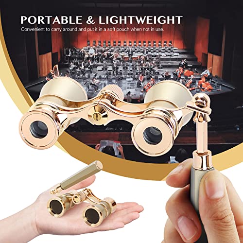 Aomekie Opera Glasses Binoculars 3X25 Theater Glasses Mini Binocular Compact with Handle for Adults Women in Musical Concert（Gold） - color: Gold with Handle