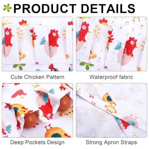 Egg Collecting Apron and Basket, 8 Pouches Chicken Egg Apron for Kids, 7 Pouches Egg Basket for Gathering Fresh Eggs - color: White