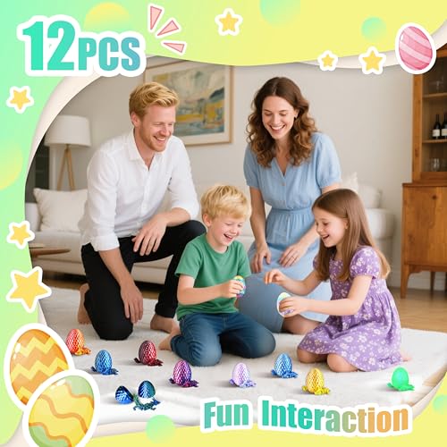 Impossmaker 12PCS 3D Printed Dragon Eggs with Dragon Inside, Cool Stuff Fun Gifts, Mini Dragons Eggs Set Articulated Crystal Fidget Toy for Adults Teens Boy Gifts Easter Basket Stuffers - style: 12P-S2