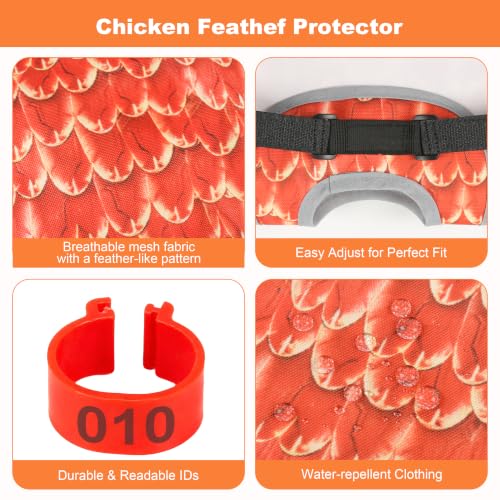 4pcs Chicken Saddles for Hens in Two Sizes, with 50 Sets of Chicken Foot Markers. Reusable Hen Mating Saddle Adjustable Hen Protection Device for Hens of Different Sizes (Orange-red) - color: Orange-red