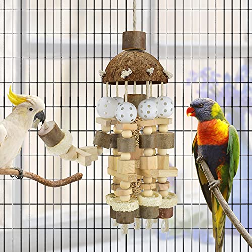 KATUMO Bird Toy, Large Parrot Natural Wooden Blocks Chewing Toy Suits for African Grey Cockatoos Amazon Parrots Large Medium Birds - style: Plastic ball