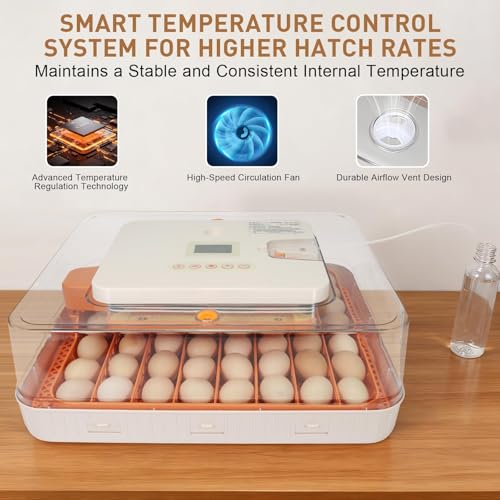 Gen IV – 56 Egg Fullly Automatic Incubator, 2026 Upgraded Design, Intelligent Sensor-Based Humidity & Temp Control, Chick Separator, Custom Days, Adjustable Auto Turning & Stop, Flexible Egg Spacing - size: 56 egg-orange