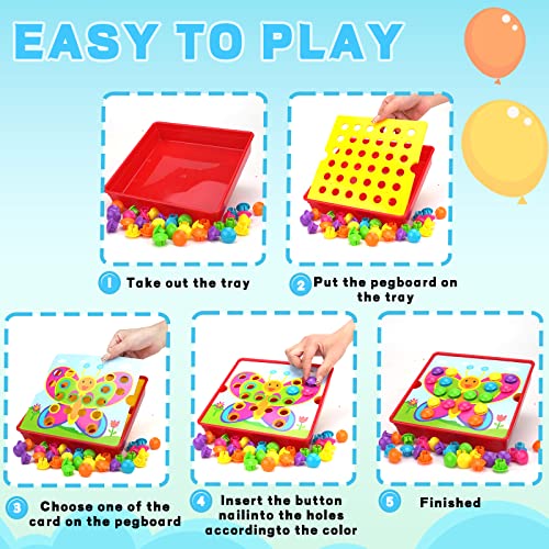 Button Art Pegboard for Toddlers - 12 Pics & 46 Buttons, Gift 3+ | 7.8'' x 7.8'' pegboard with bird theme. Builds fine motor skills, color matching & creativity. Perfect early learning gift