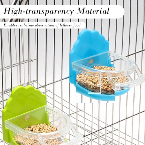 2 Pack Bird Detachable Bowl Plastic Food Cup Convenient Hanging Feeder for Small Bird Cockatiel Lovebird Canary Finch Parakeet Budgie (Green and Blue)