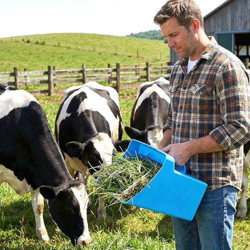 2 Pcs Large Feed Scoop 128 oz Plastic Grain Scoop Ice Seed Enclosed Bucket Utility Shovel with Side Handle for Horse Bird Chicken Livestock Animal Dry Food Restaurant Kitchen (Blue)