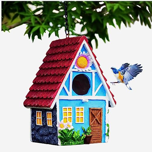 Garden Bird House for Outside Clearance Hanging Outdoors Country Cute Birdhouses for Wren Finchs Chickadee Hummingbird Tree Swallow Cage Kids Nature Lover Bluebird House(Red) - color: Red