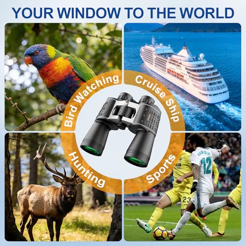 20x52 High Powered Binoculars for Adults | Large Wide View for Bird Watching; Rugged Rubber Armor for Comfortable Use; Clear with BAK4&FMC for Hunting Cruise Ship