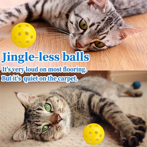 12Pcs Cat Ball Toy, Low Noise No Bells Holey Plastic Cat Balls, Funny Interactive Cats Toys for Indoor Cats, Firm Toy Balls for Kitten Puppy Ferret Bird (1.65", Yellow) - color: Yellow, 12/Pack