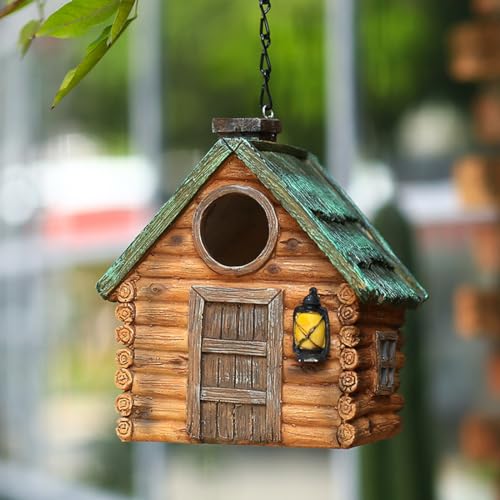 Bird Houses for Outside Outdoor Bird Houses, Hanging Resin Birdhouse for Bluebird, Hummingbird, Sparrow, Wren Finches, Chickadee, Gifts for Bird Lovers,Garden Decorations - color: Wood