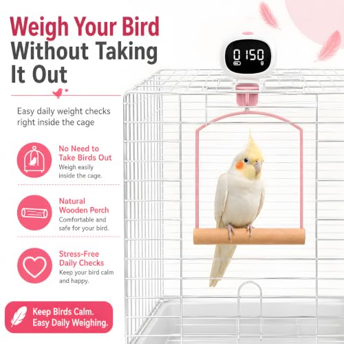 Hanging Bird Weight Scale,Parrot Scale with Swing,Digital Bird Cage Perch Scale for Easy Weight Monitoring,Suitable for Conures, Budgerigars,Finches,Lovebirds and Small Moderate-Sized Birds (Pink)